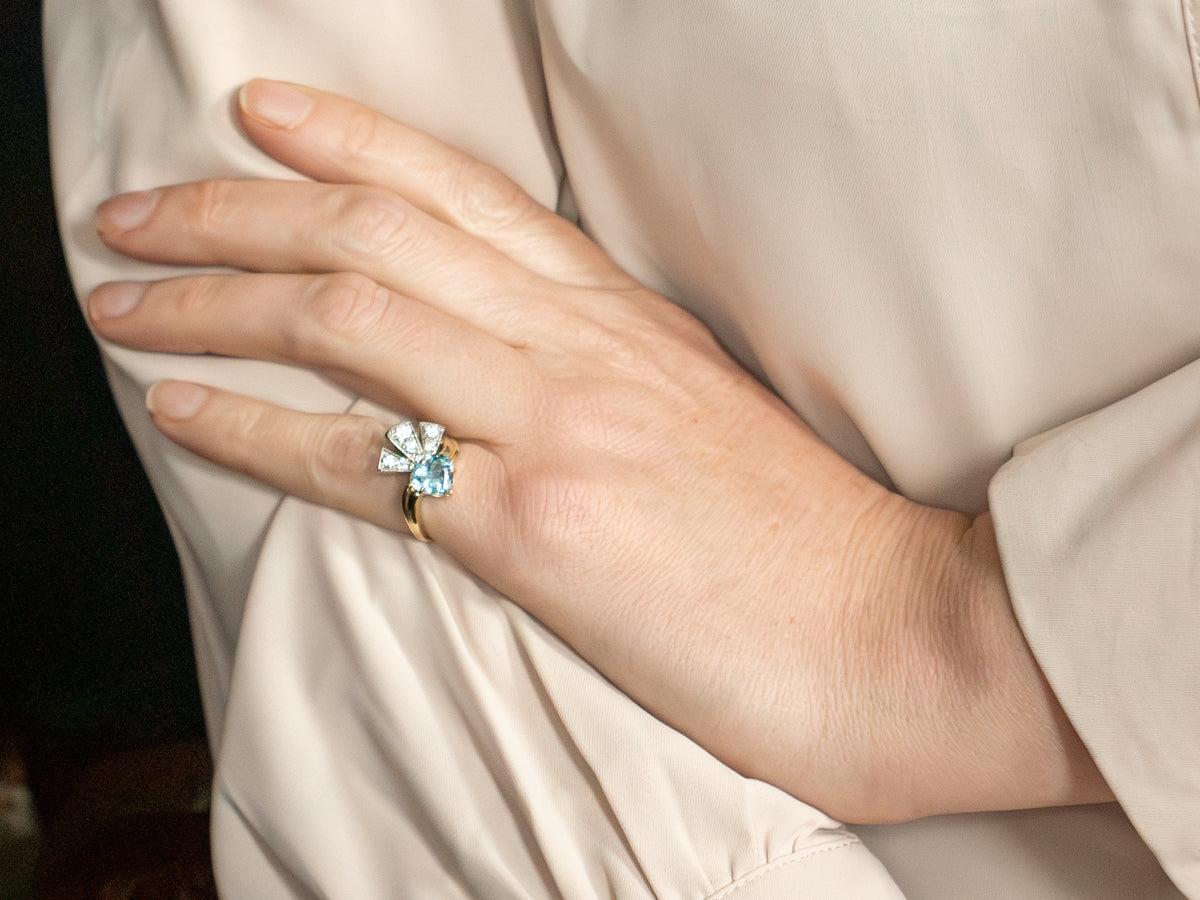 Retro Aquamarine and Diamond Ring