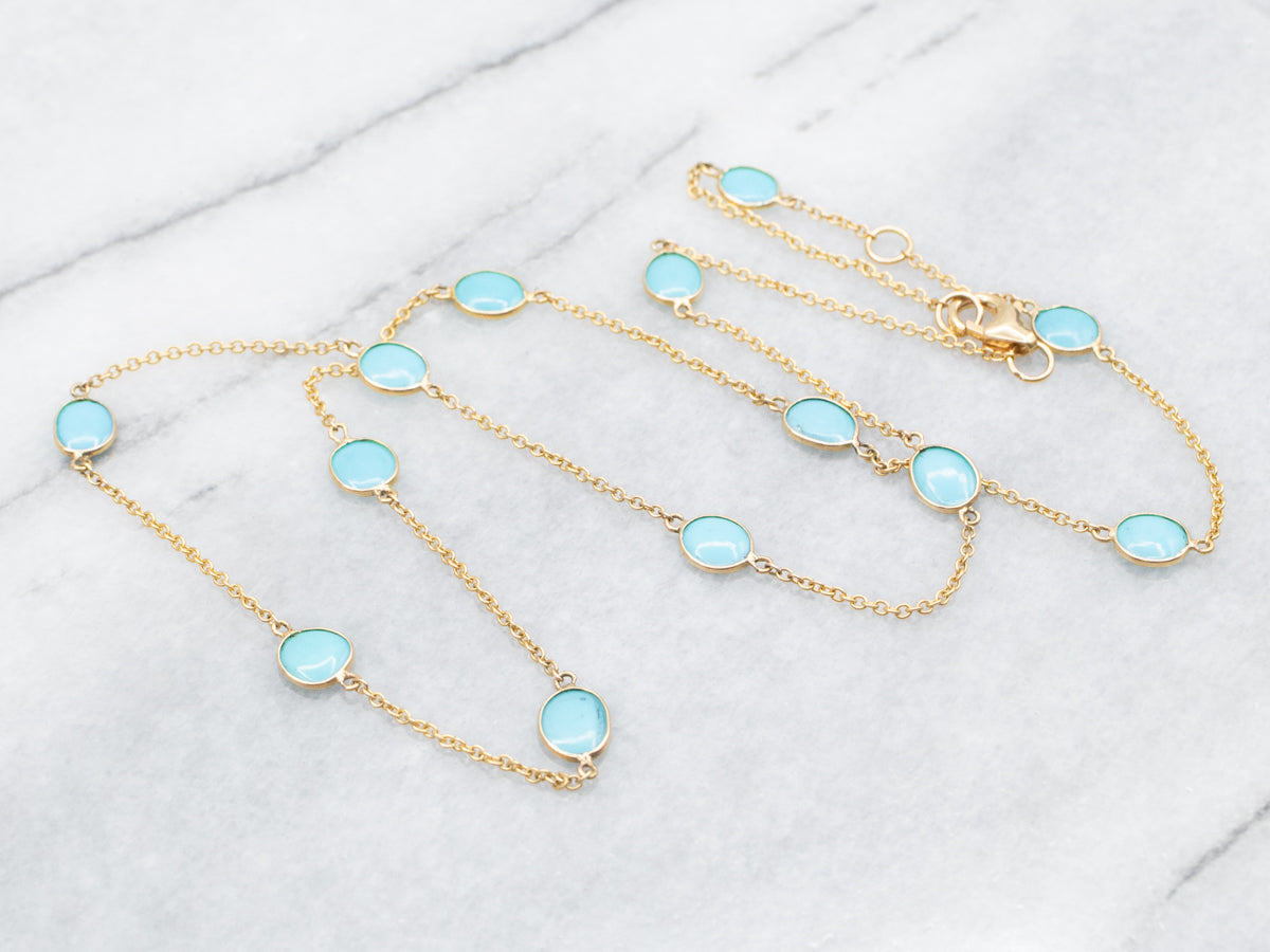 Bezel Set Turquoise Station Chain