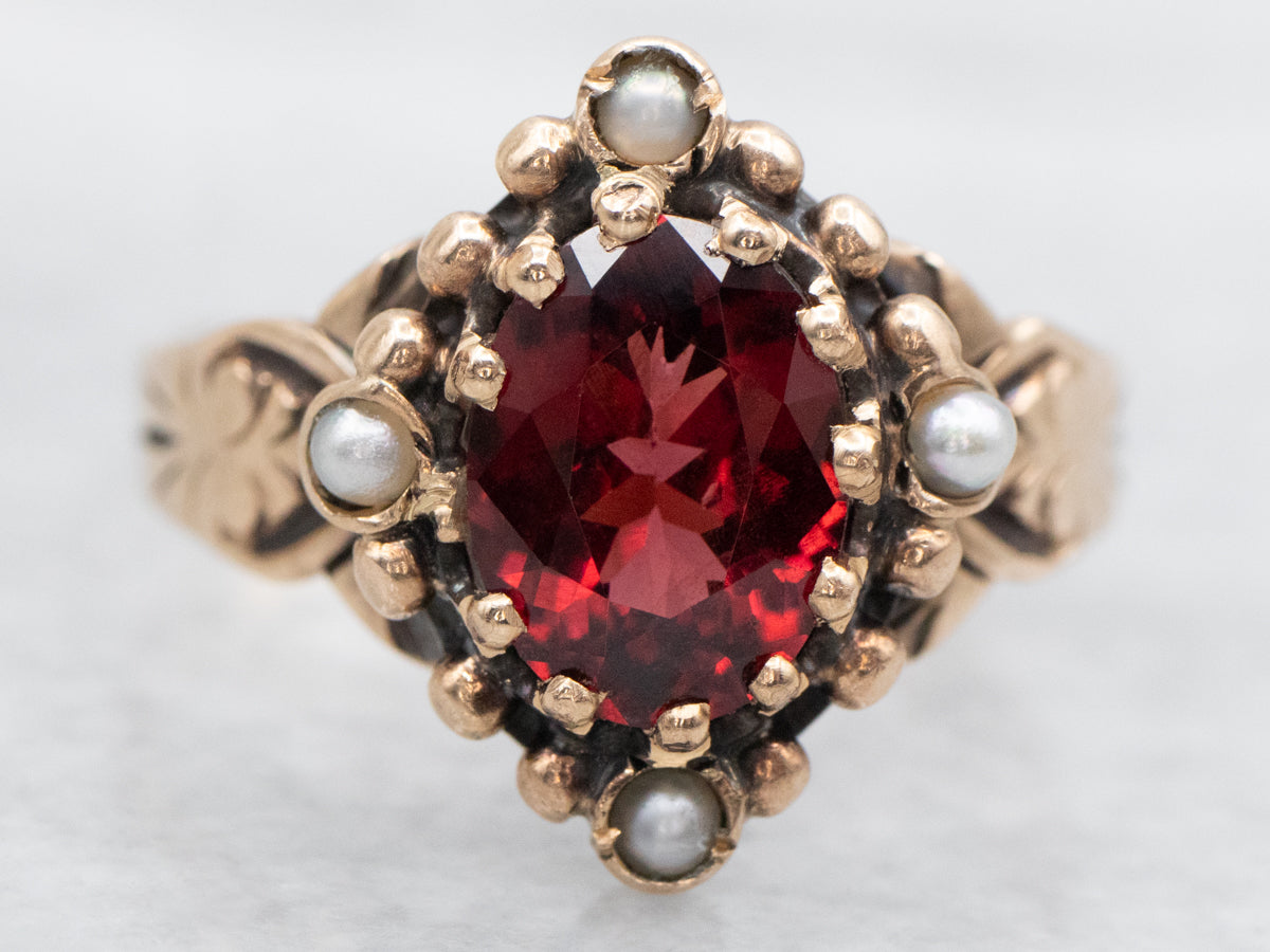 Antique Birmingham Garnet and Seed Pearl Ring