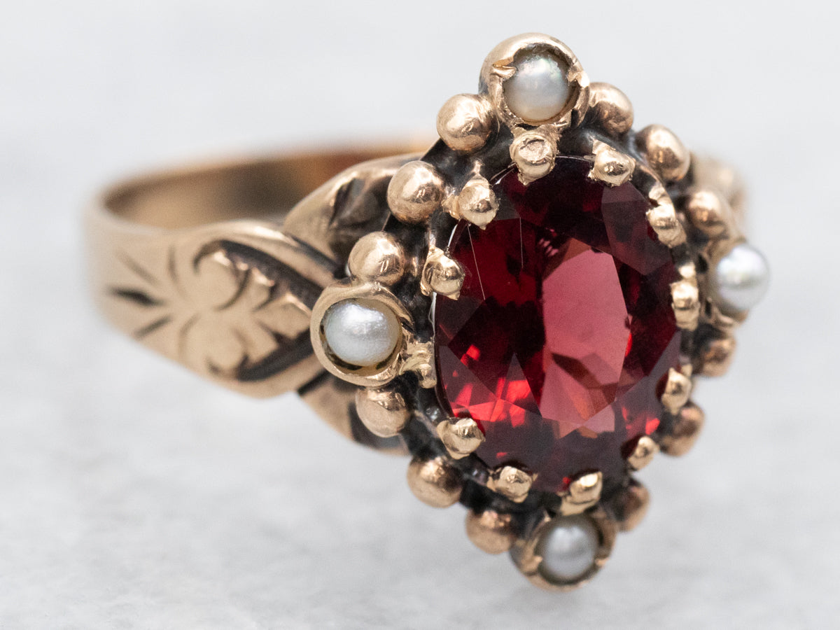 Antique Birmingham Garnet and Seed Pearl Ring