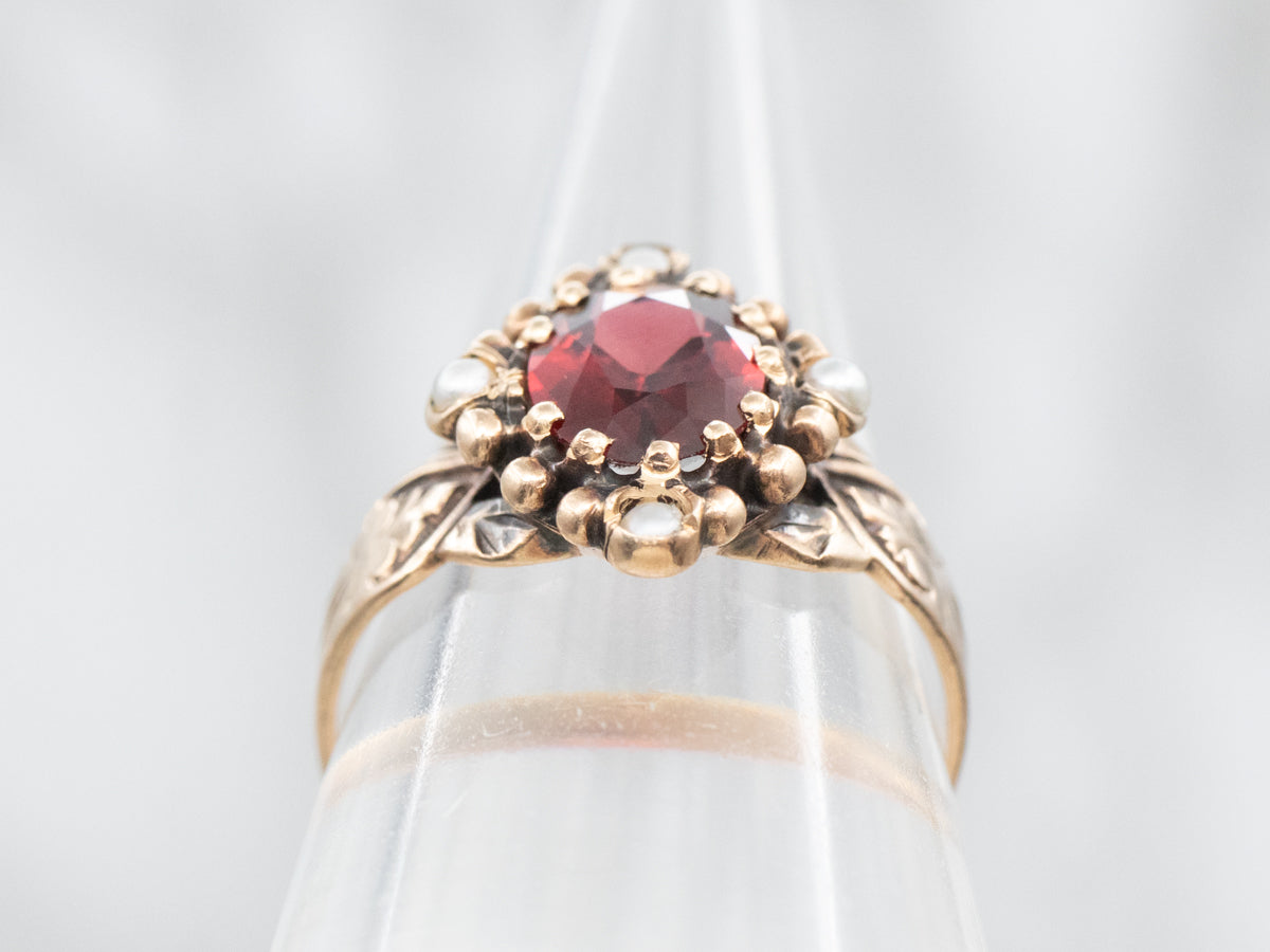 Antique Birmingham Garnet and Seed Pearl Ring