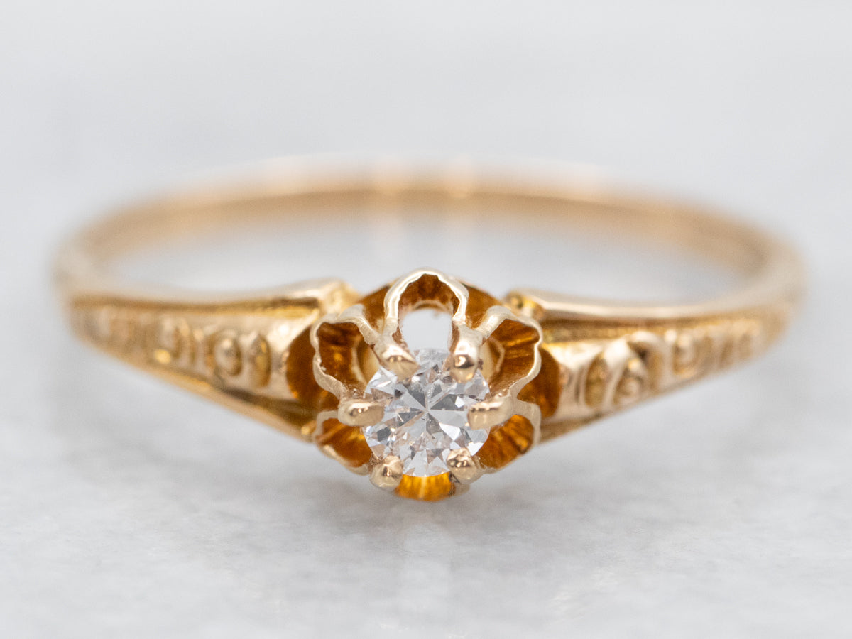 Victorian Buttercup Diamond Solitaire Engagement Ring