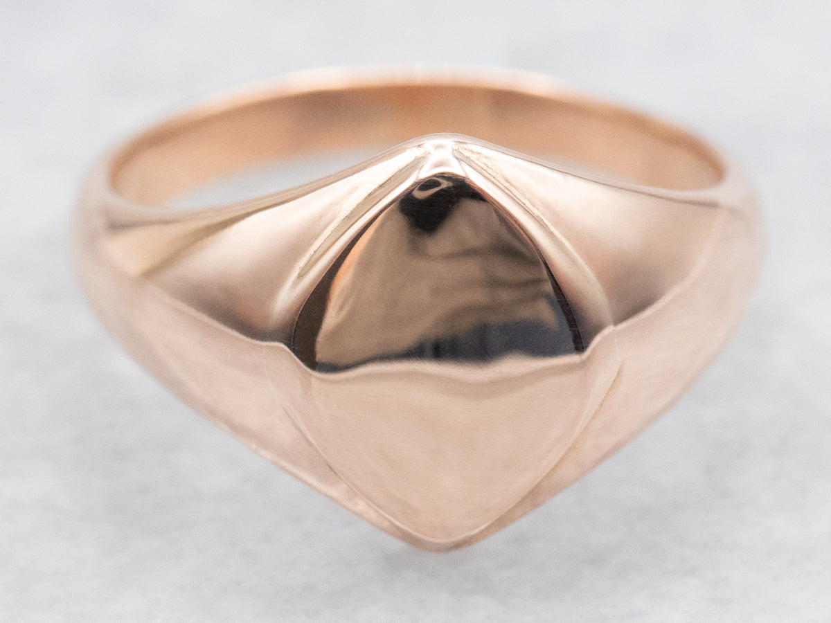 Rose Gold Plain Signet Ring with Diamond Shaped Top