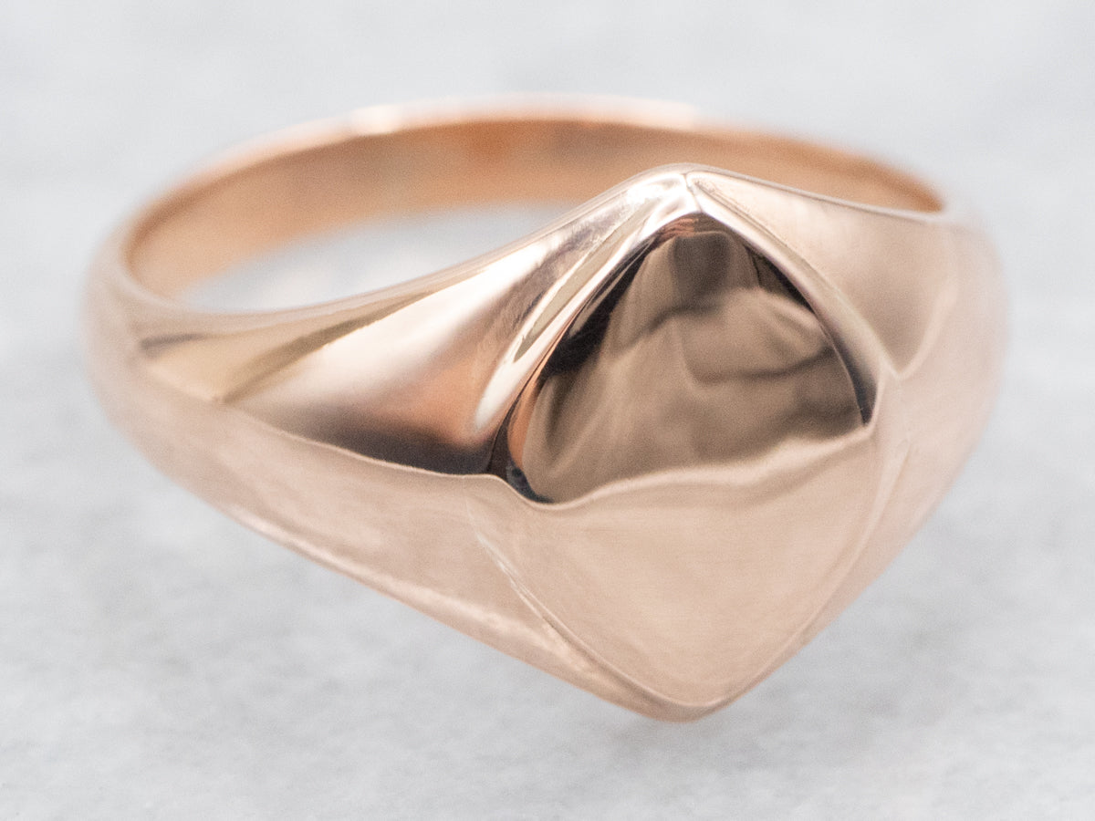 Rose Gold Plain Signet Ring with Diamond Shaped Top