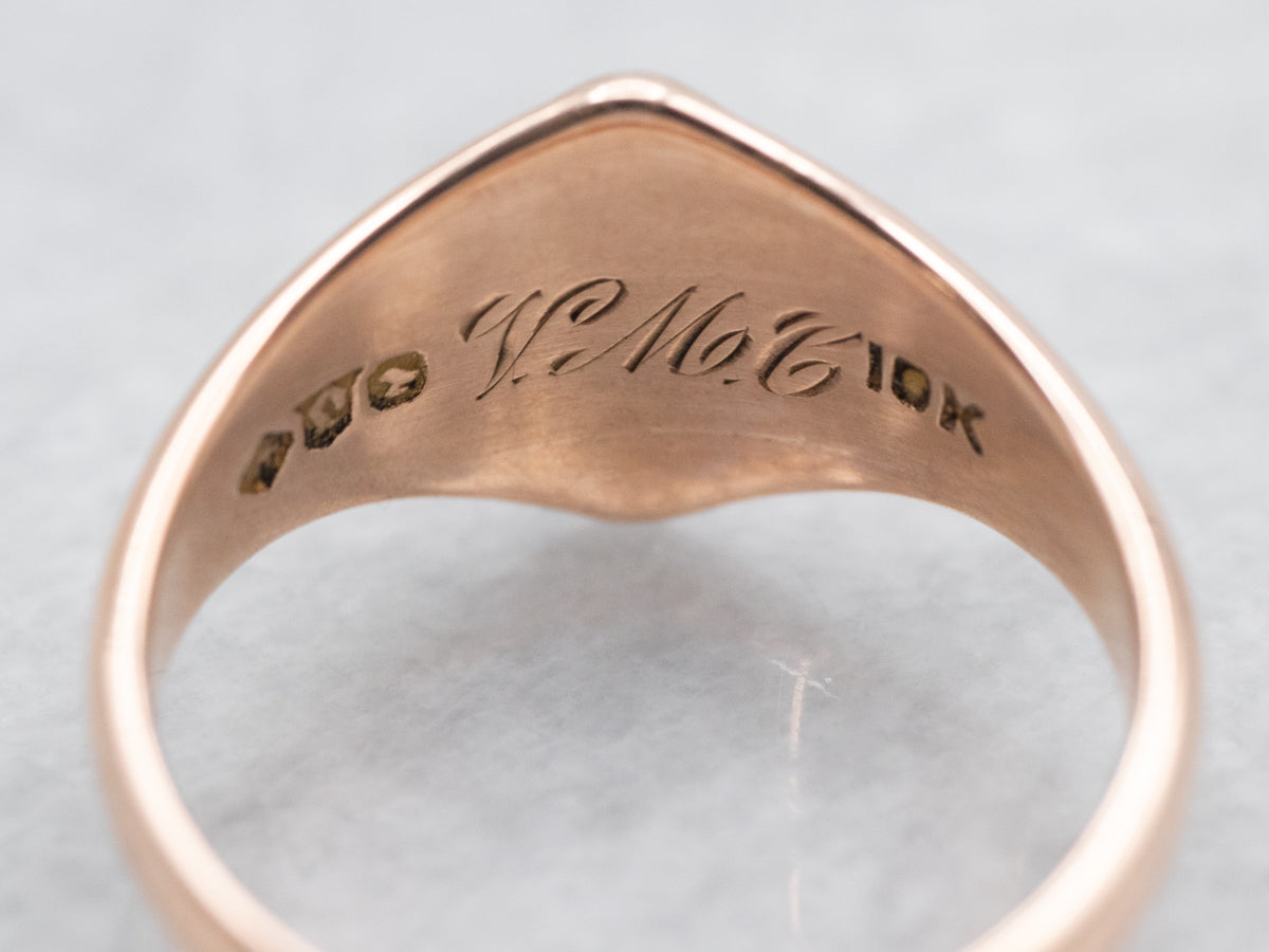 Rose Gold Plain Signet Ring with Diamond Shaped Top