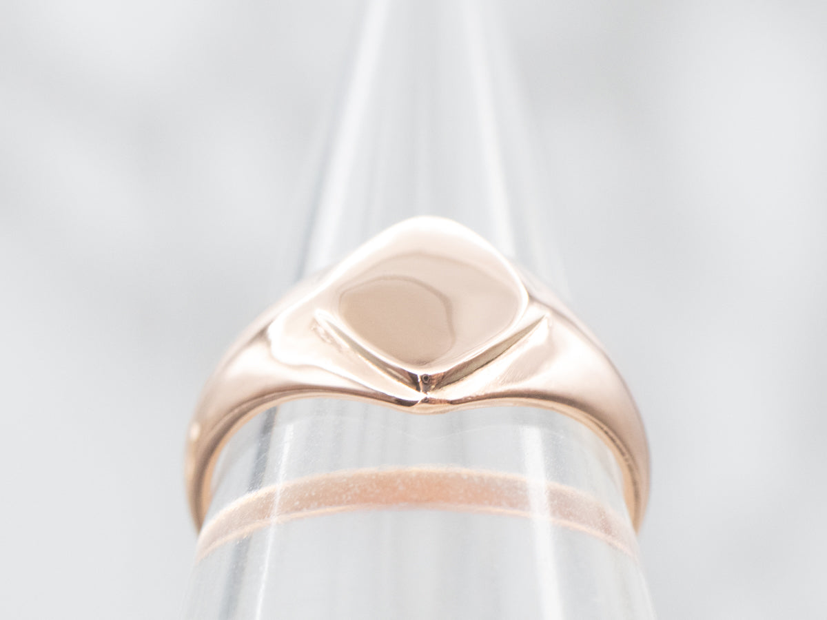 Rose Gold Plain Signet Ring with Diamond Shaped Top