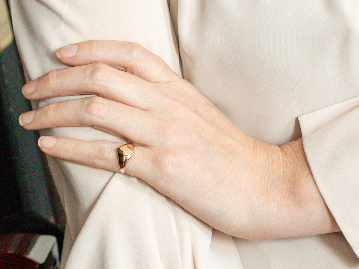 Rose Gold Plain Signet Ring with Diamond Shaped Top