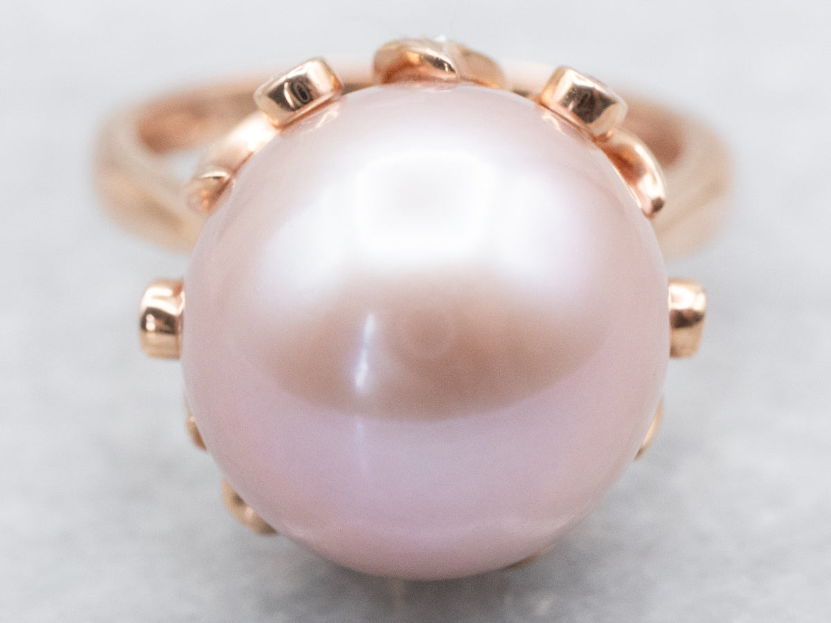 Pink Pearl and Diamond Cocktail Ring