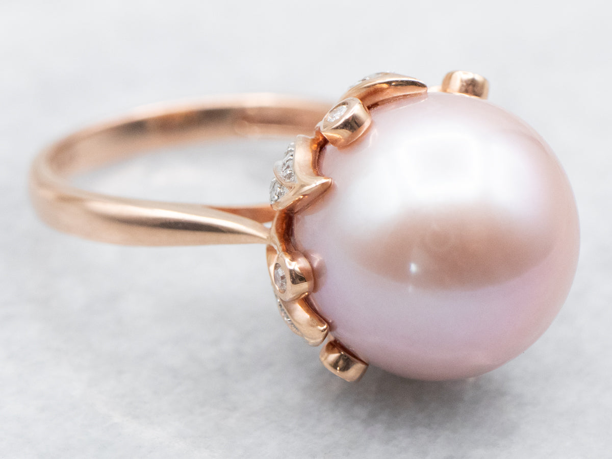 Pink Pearl and Diamond Cocktail Ring