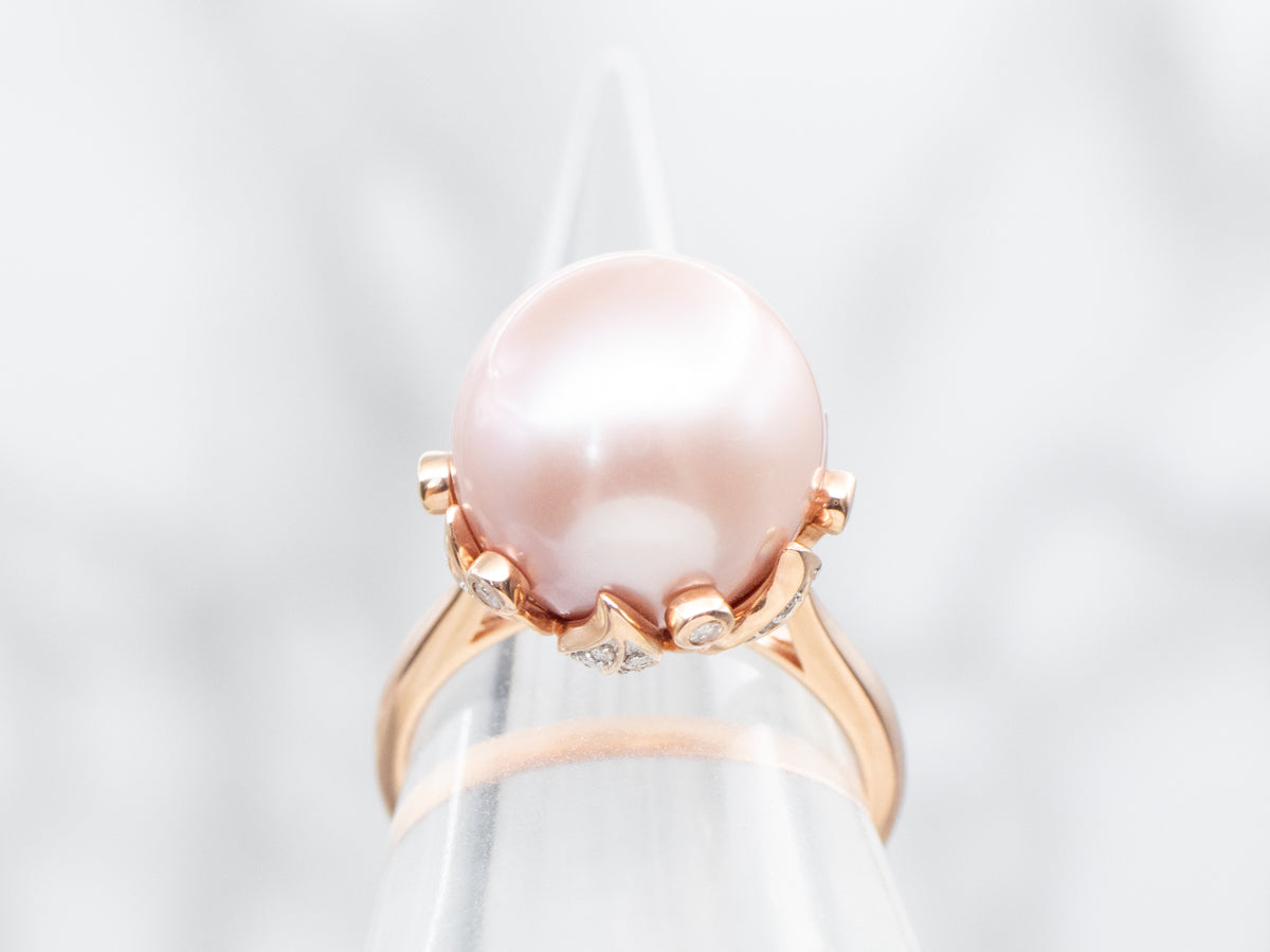 Pink Pearl and Diamond Cocktail Ring