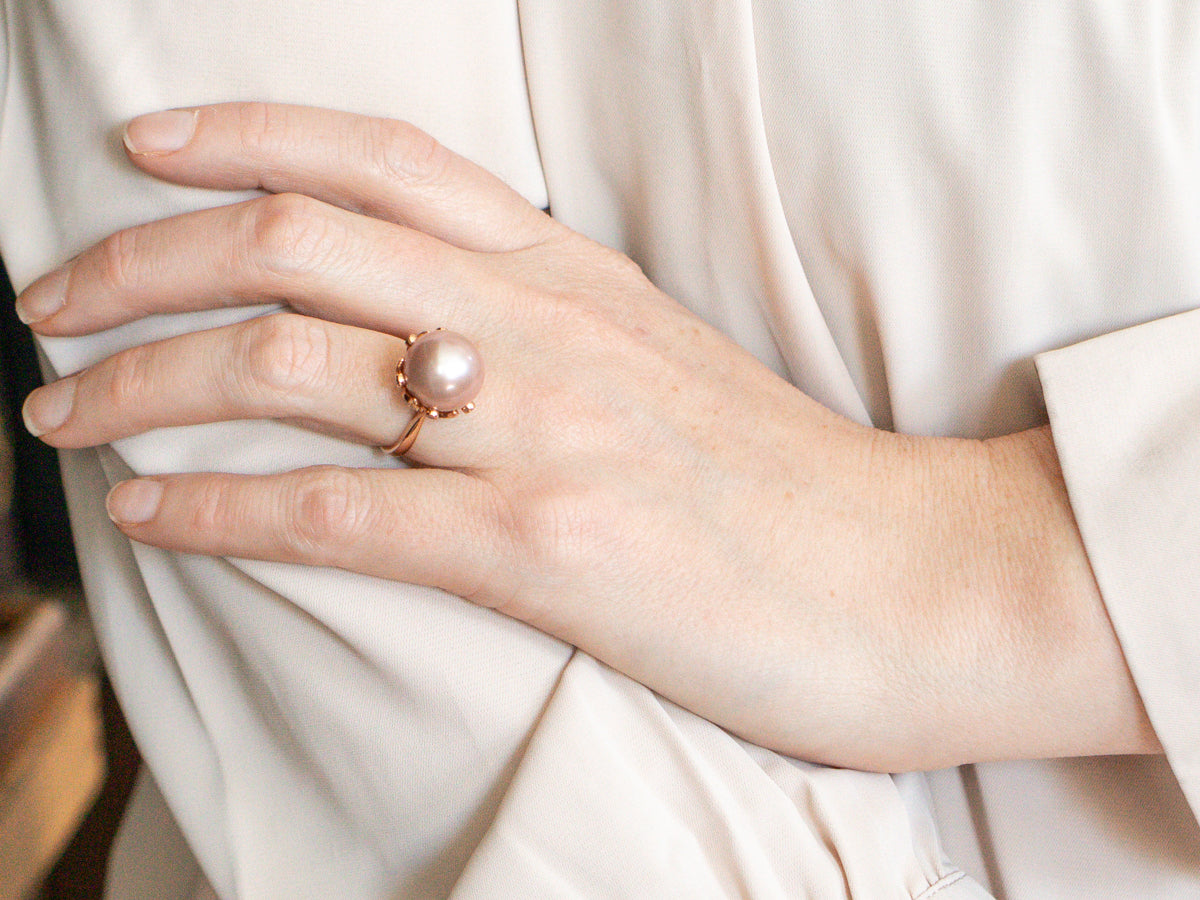 Pink Pearl and Diamond Cocktail Ring