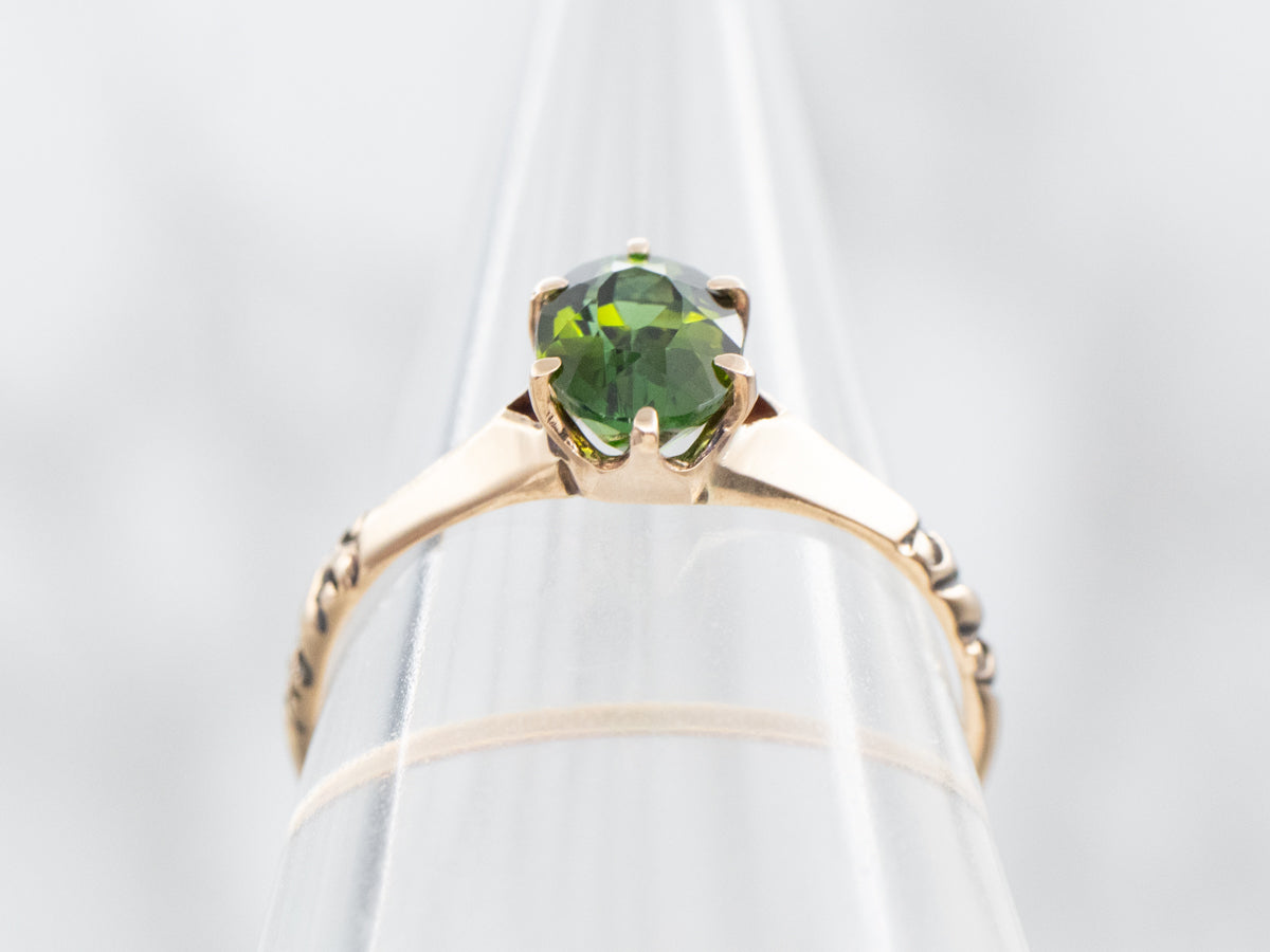 Antique Gold Green Tourmaline Solitaire Ring