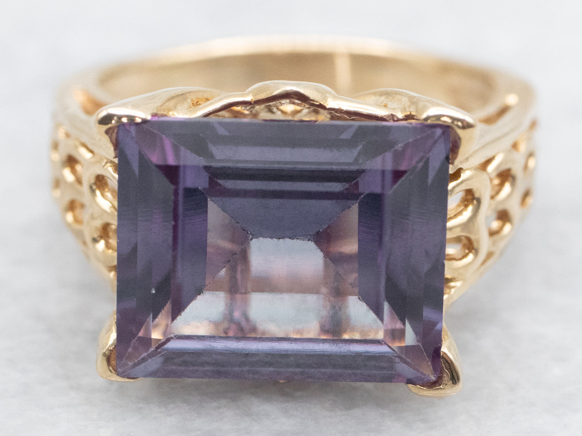 East to West Synthetic Alexandrite Solitaire Ring