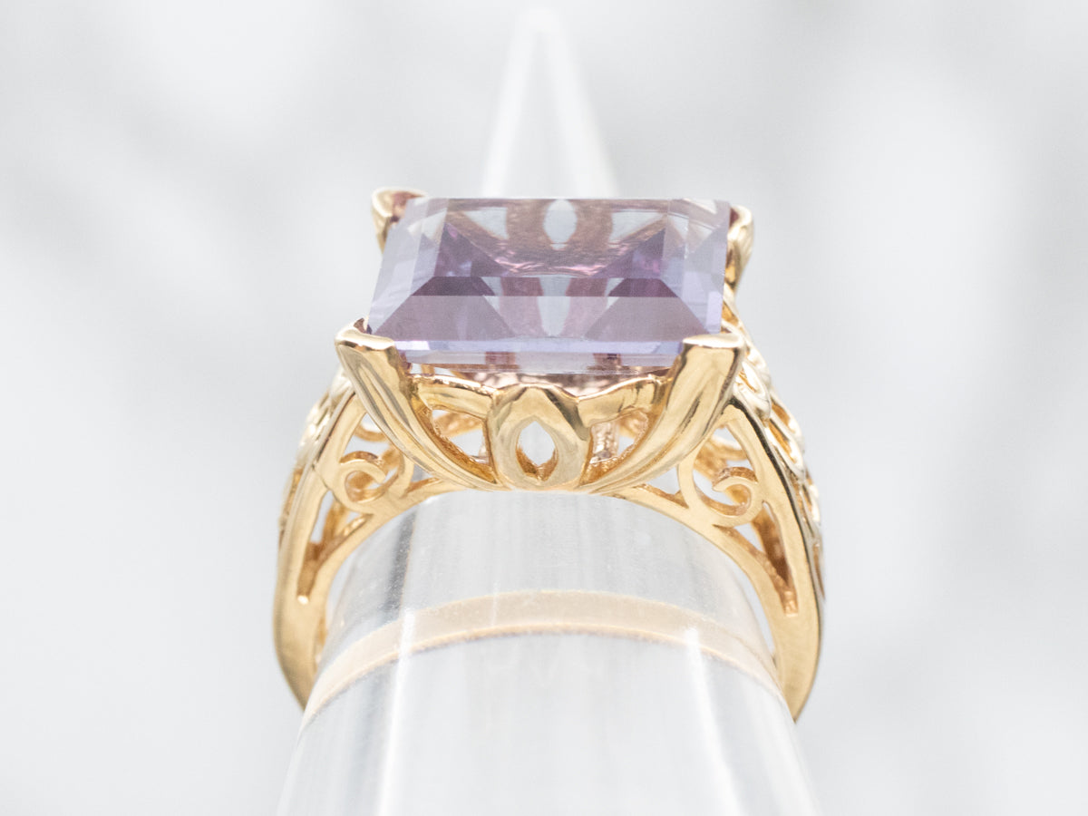 East to West Synthetic Alexandrite Solitaire Ring