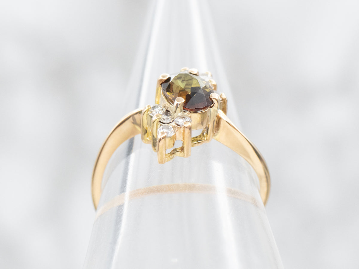 Gold Andalusite and Diamond Bypass Ring