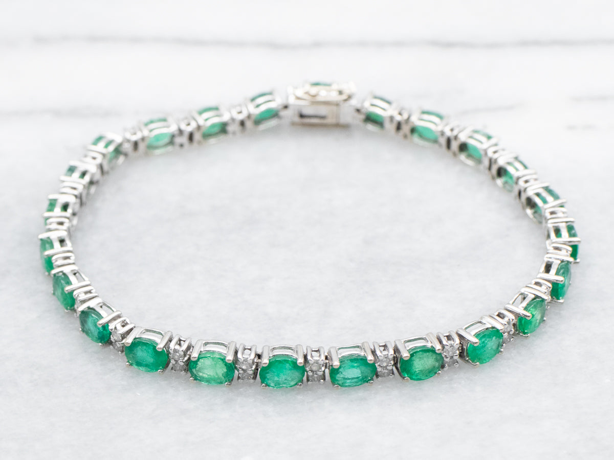 White Gold Emerald and Diamond Tennis Bracelet