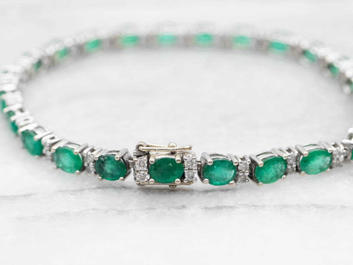 White Gold Emerald and Diamond Tennis Bracelet