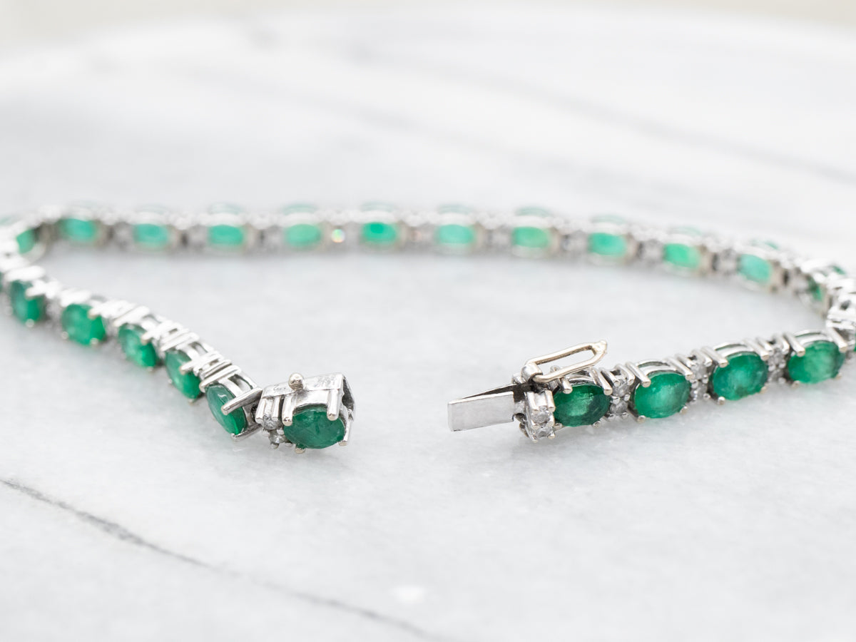 White Gold Emerald and Diamond Tennis Bracelet