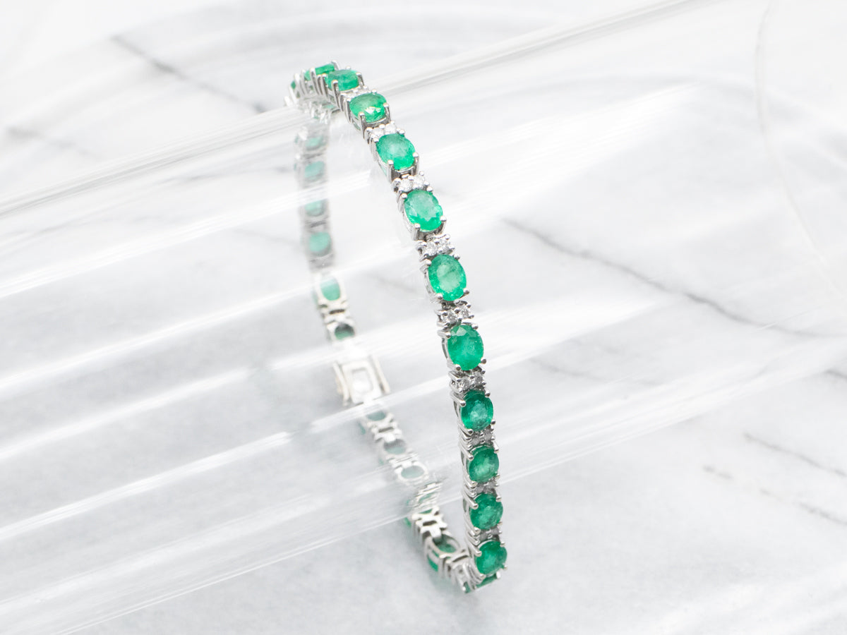 White Gold Emerald and Diamond Tennis Bracelet