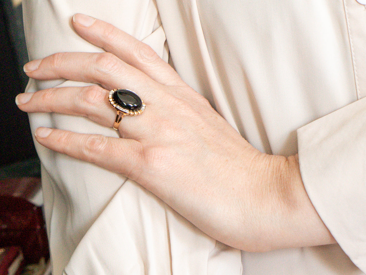 Black Onyx and Diamond Cocktail Ring