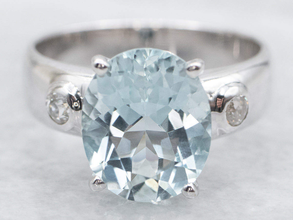 Aquamarine and Old Mine Cut Diamond Ring