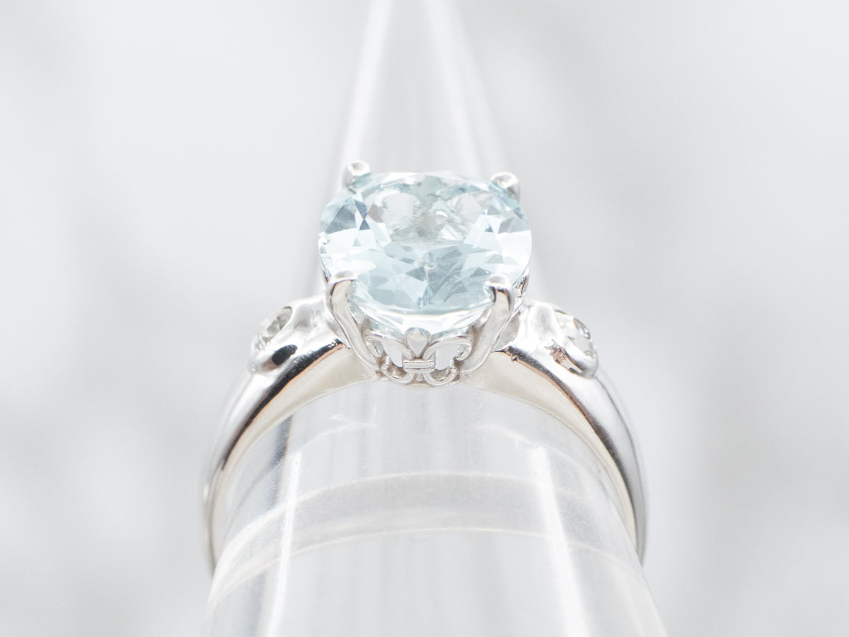 Aquamarine and Old Mine Cut Diamond Ring