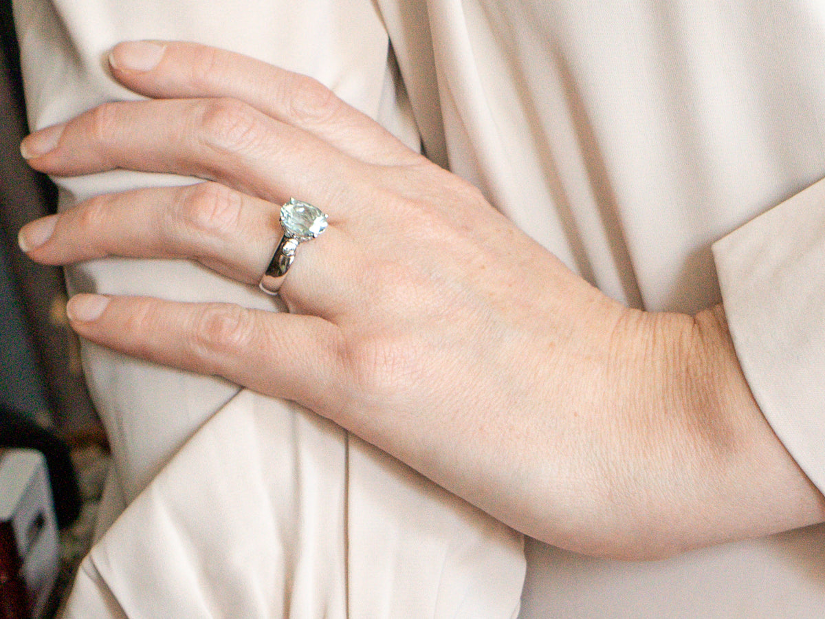 Aquamarine and Old Mine Cut Diamond Ring