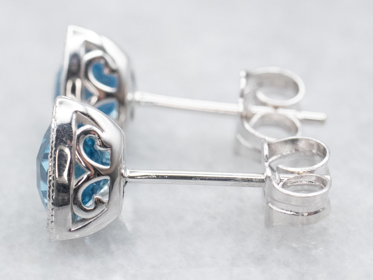 Swiss Blue Topaz Stud Earrings