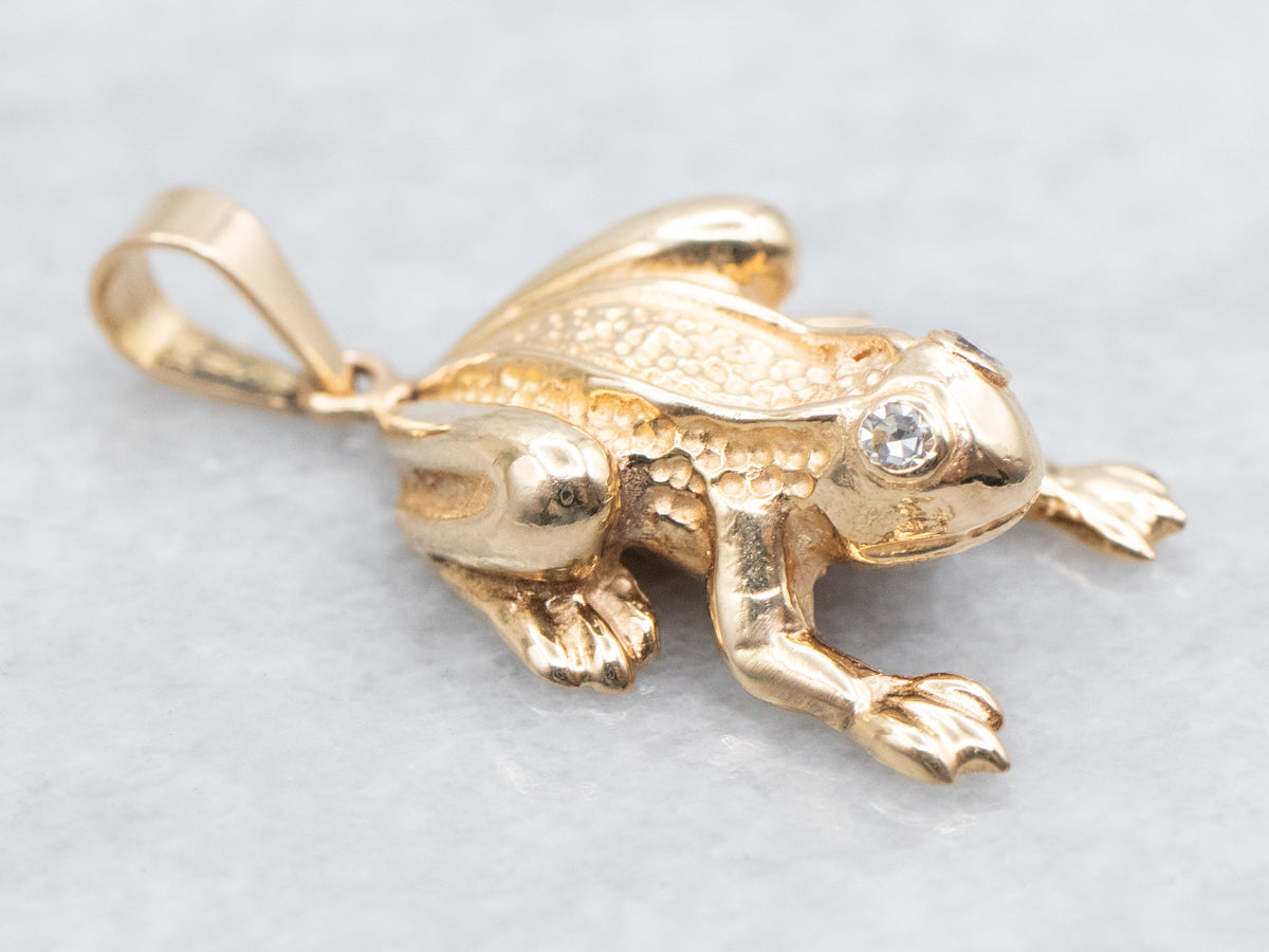 Golden Diamond Frog Charm Pendant