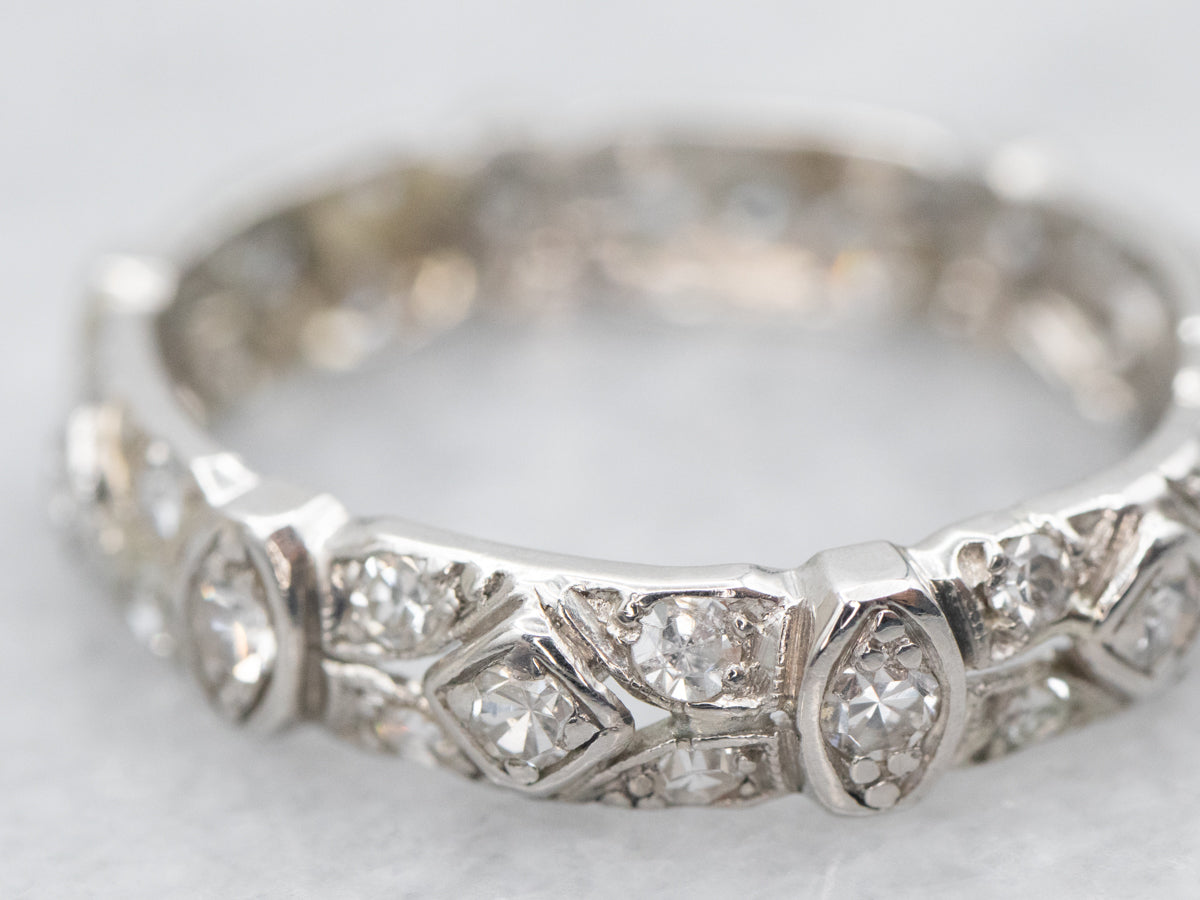 Platinum Retro Style Diamond Eternity Wedding Band