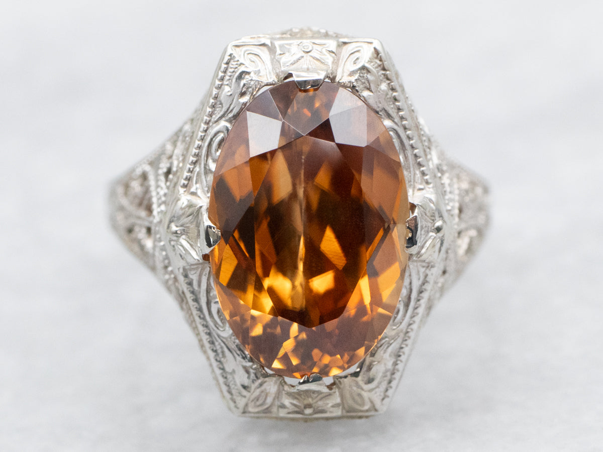 Art Deco Golden Brown Zircon Solitaire Ring