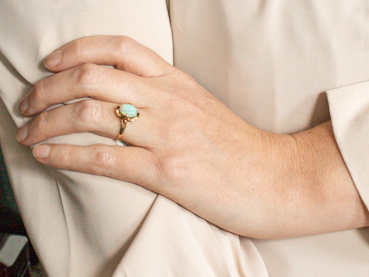 Vintage Buttercup Set Opal Ring