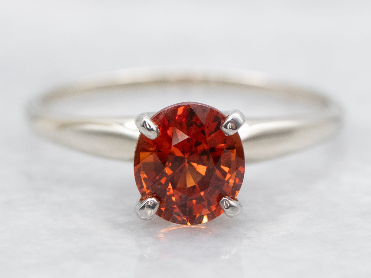 Hessonite Garnet Solitaire in White Gold