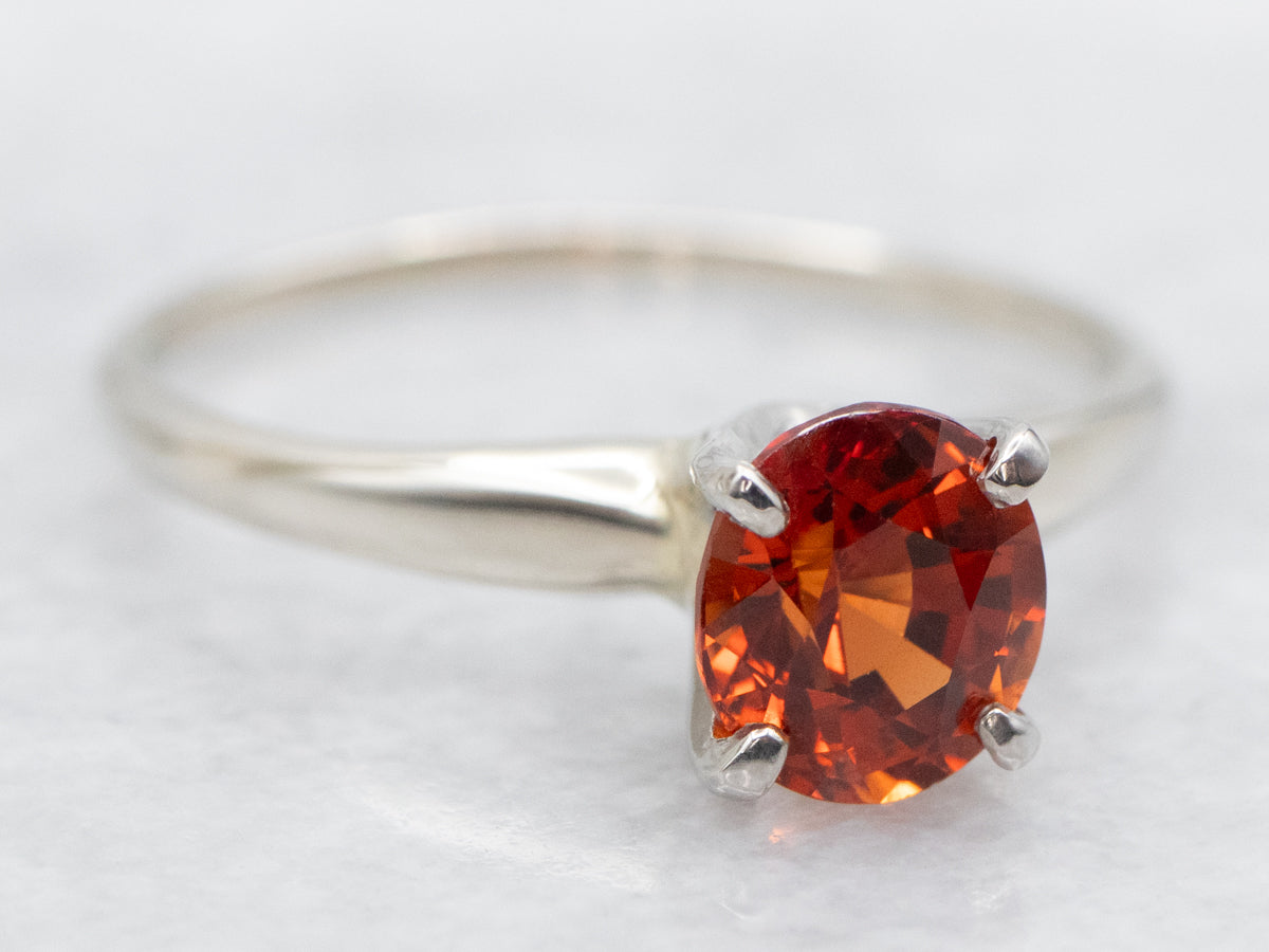 Hessonite Garnet Solitaire in White Gold