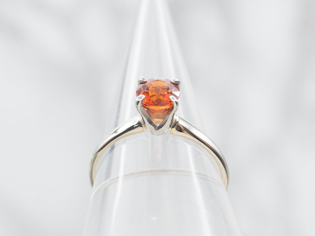 Hessonite Garnet Solitaire in White Gold