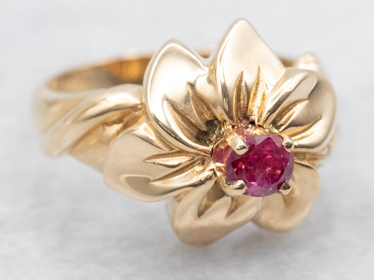 Yellow Gold Ruby Flower Ring