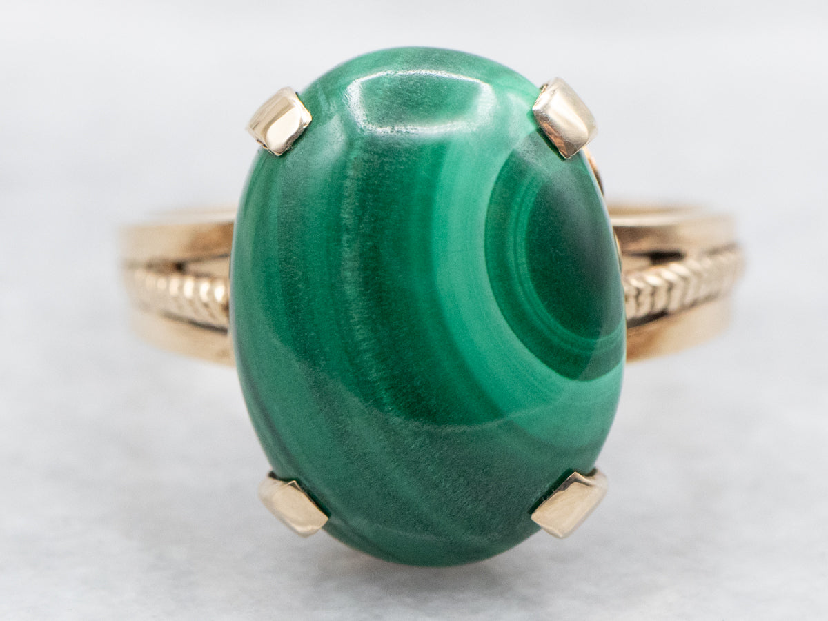 Vintage Oval Malachite Cabochon Ring