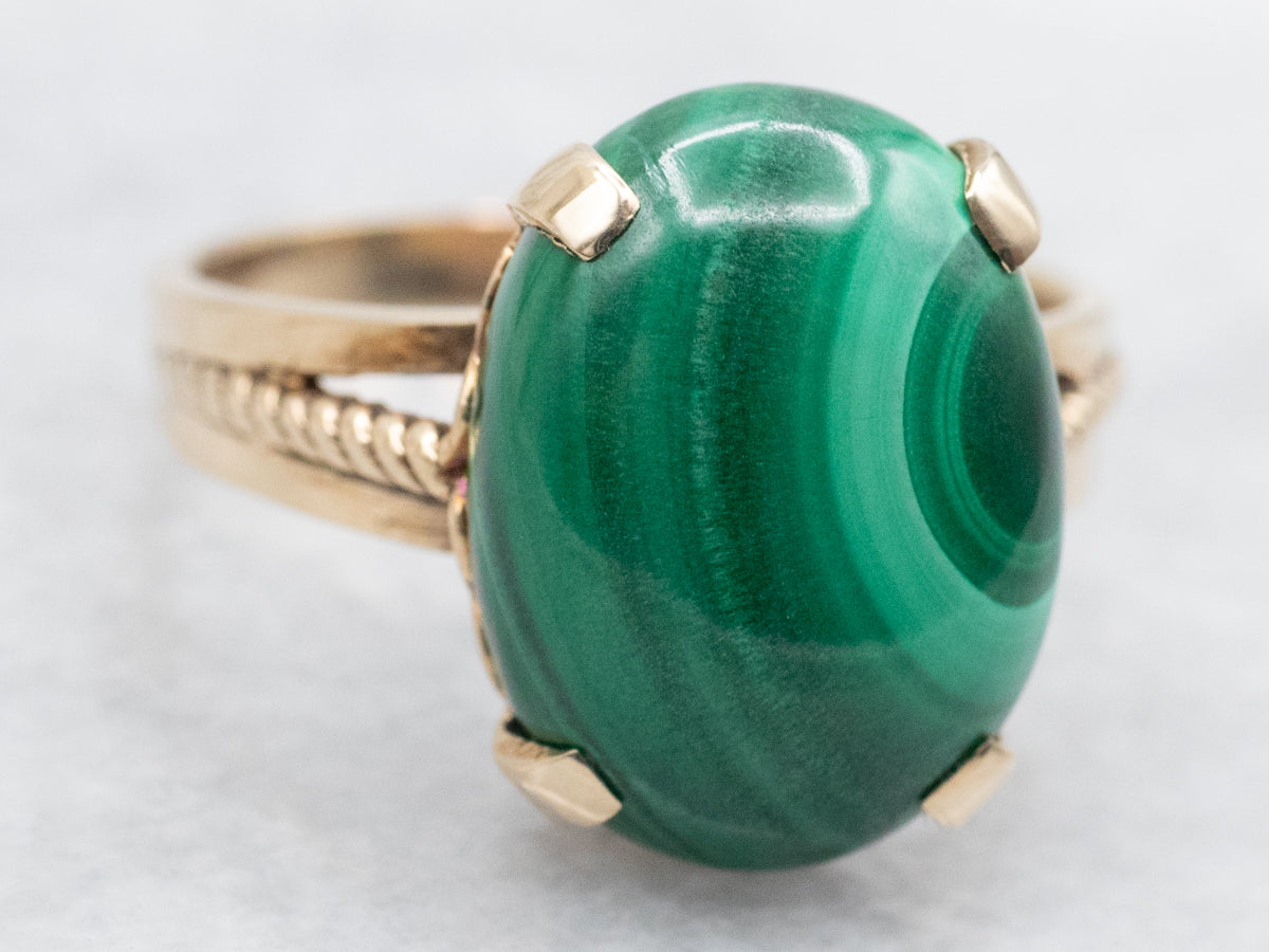 Vintage Oval Malachite Cabochon Ring