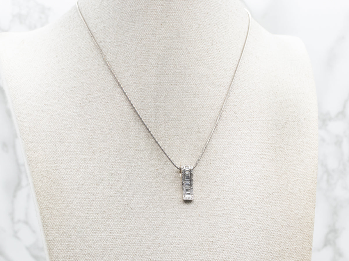 Modern Mix Cut Diamond Waved Bar Pendant