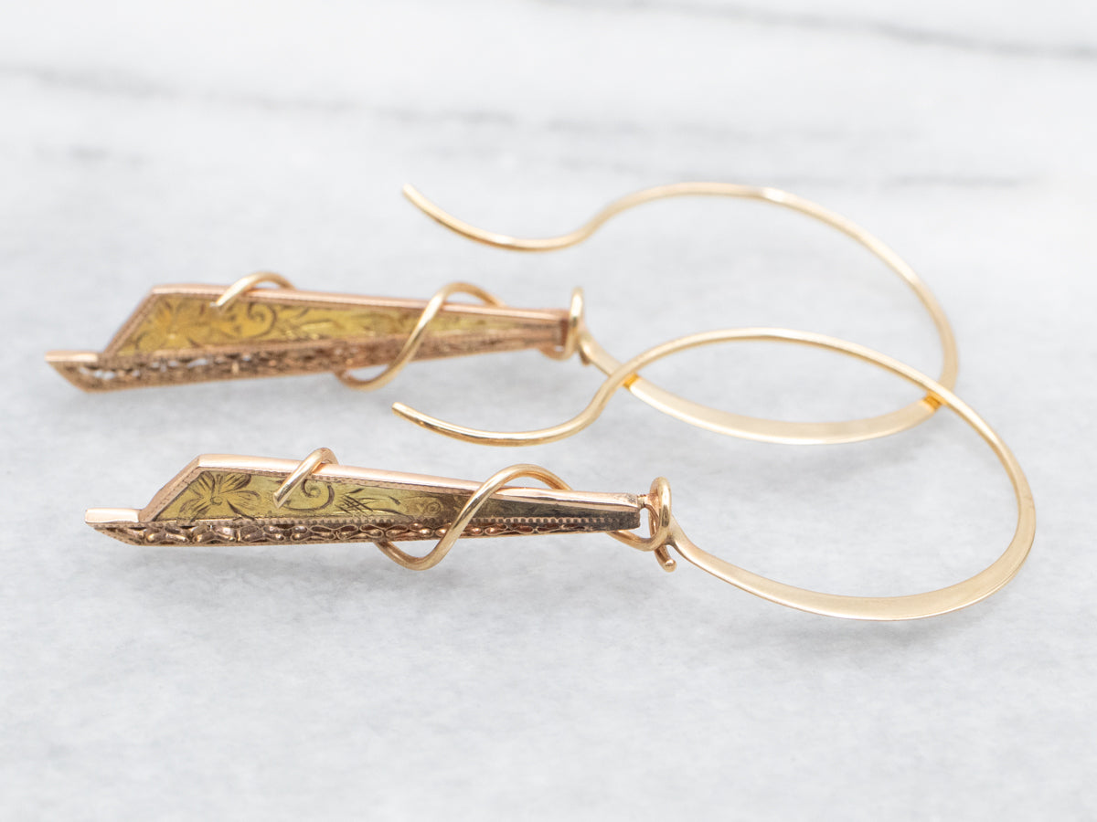 Mixed Era Etched Scrolling Gold Drop Earrings