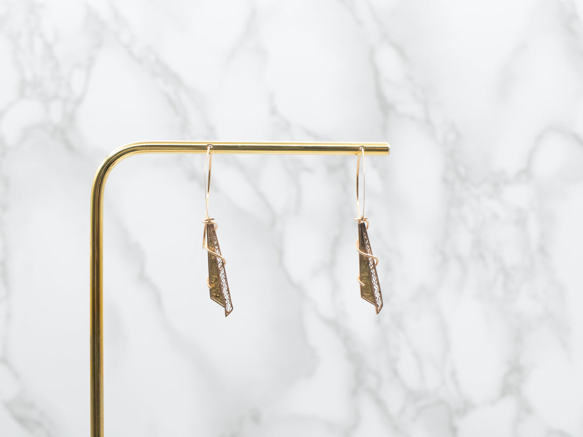 Mixed Era Etched Scrolling Gold Drop Earrings