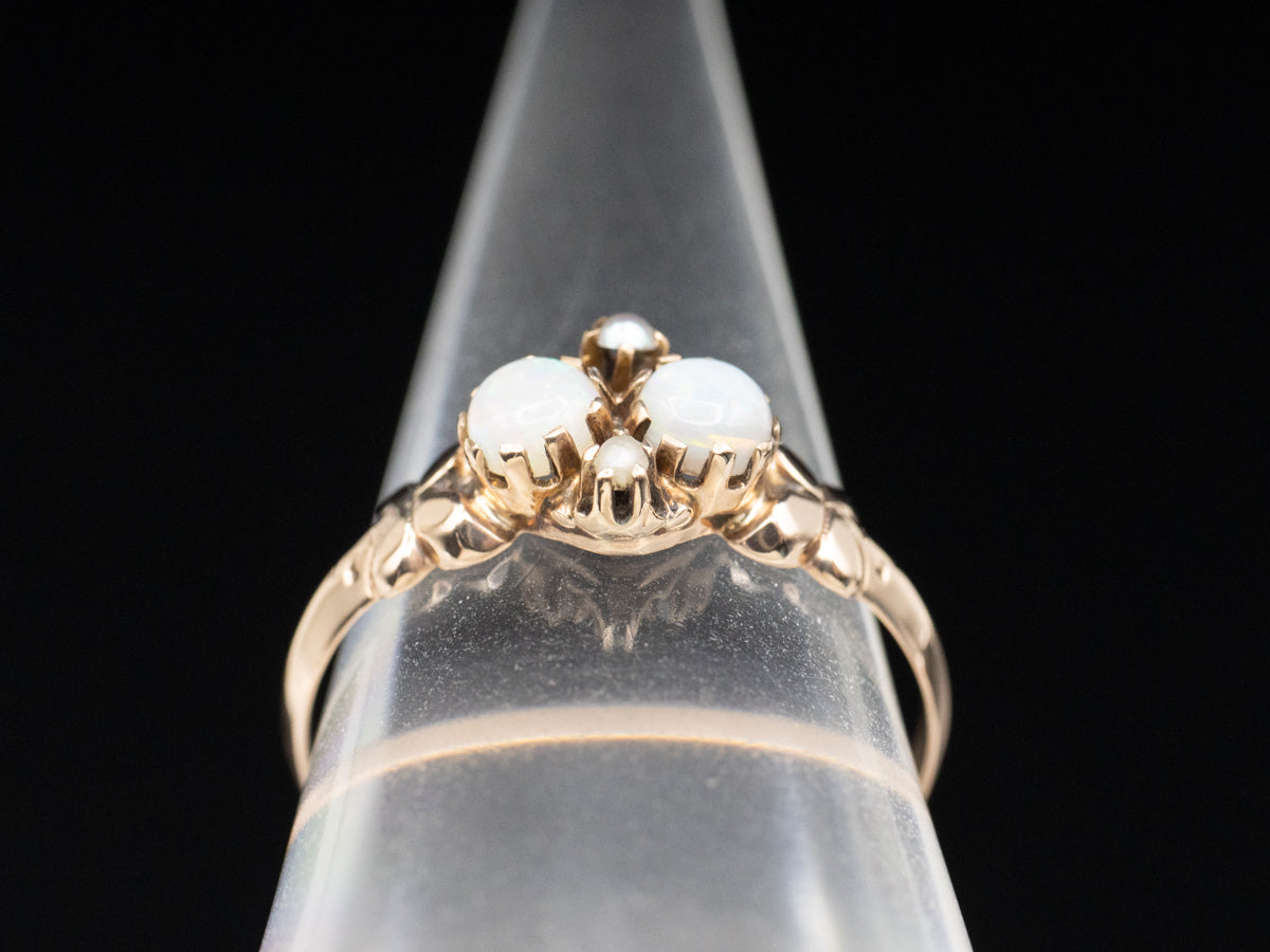 Art Nouveau Butterfly Opal and Seed Pearl Ring