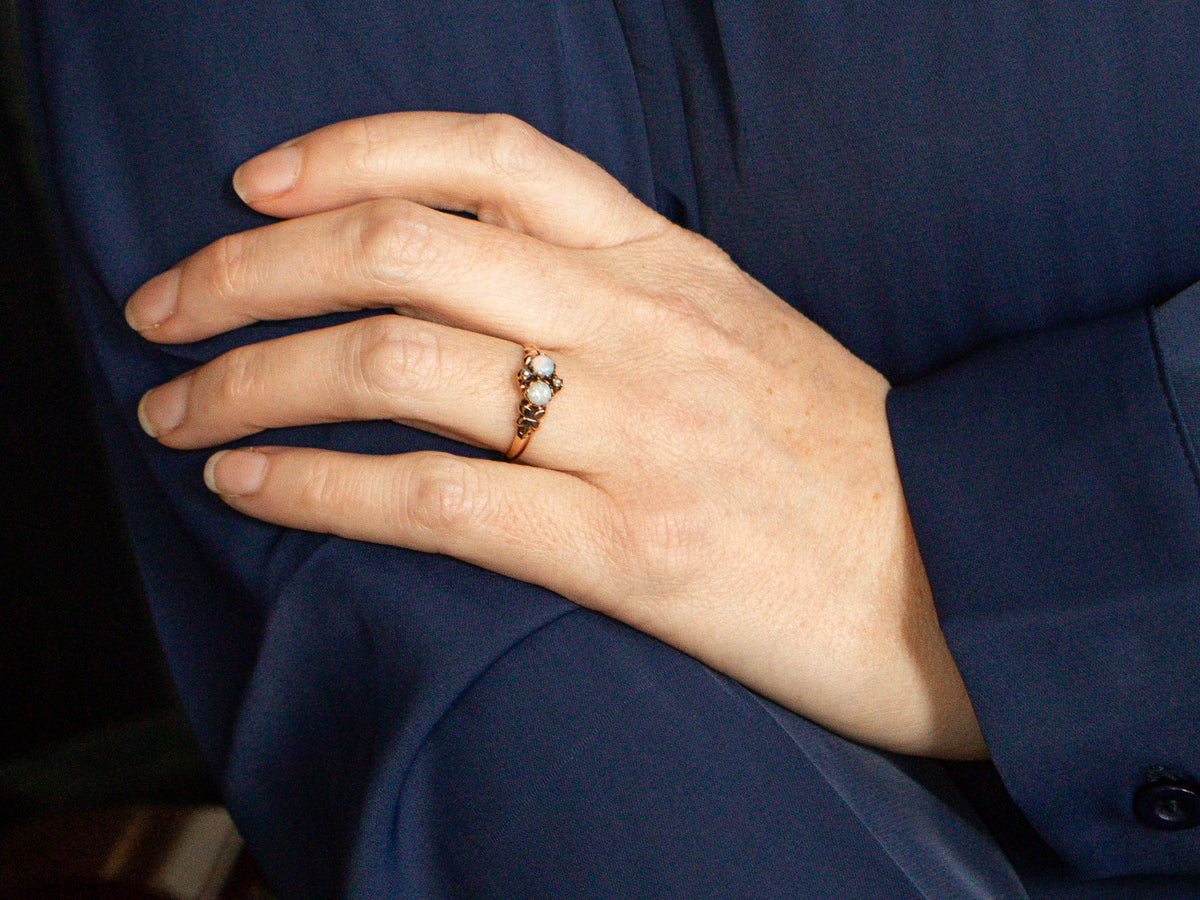Art Nouveau Butterfly Opal and Seed Pearl Ring