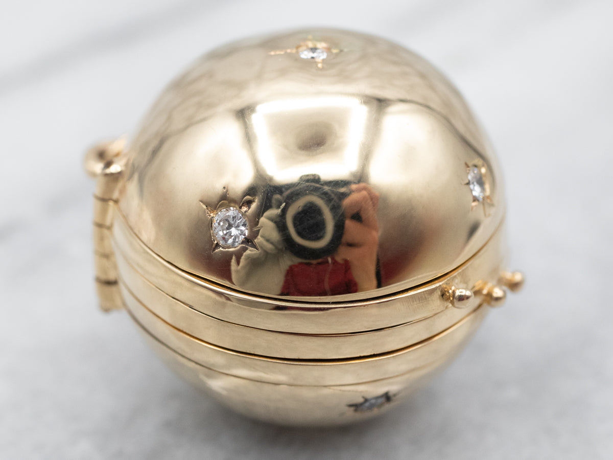 Diamond Encrusted Gold Ball Locket