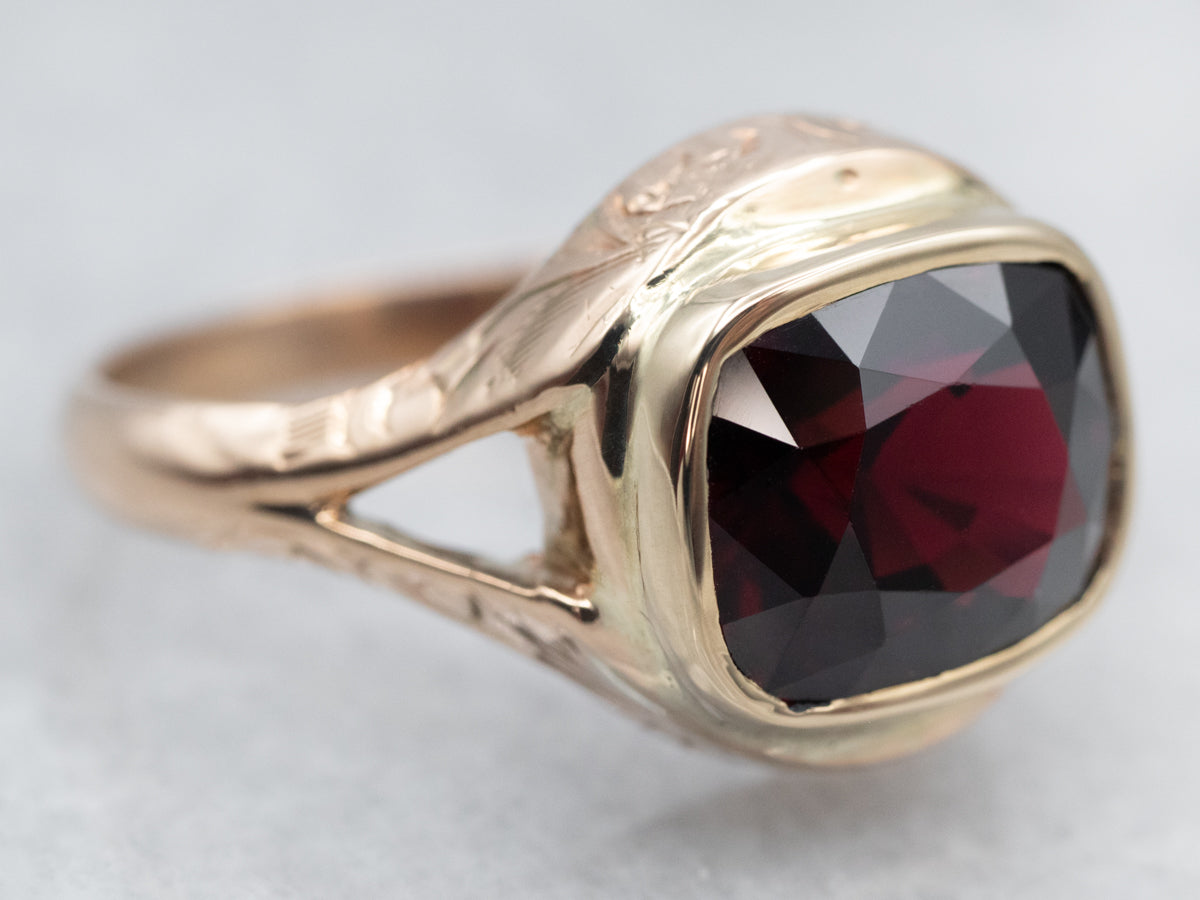 Cushion Cut Pyrope Garnet Solitaire Ring