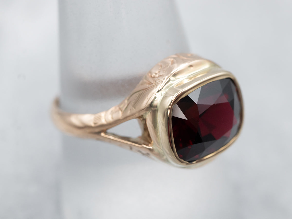 Cushion Cut Pyrope Garnet Solitaire Ring