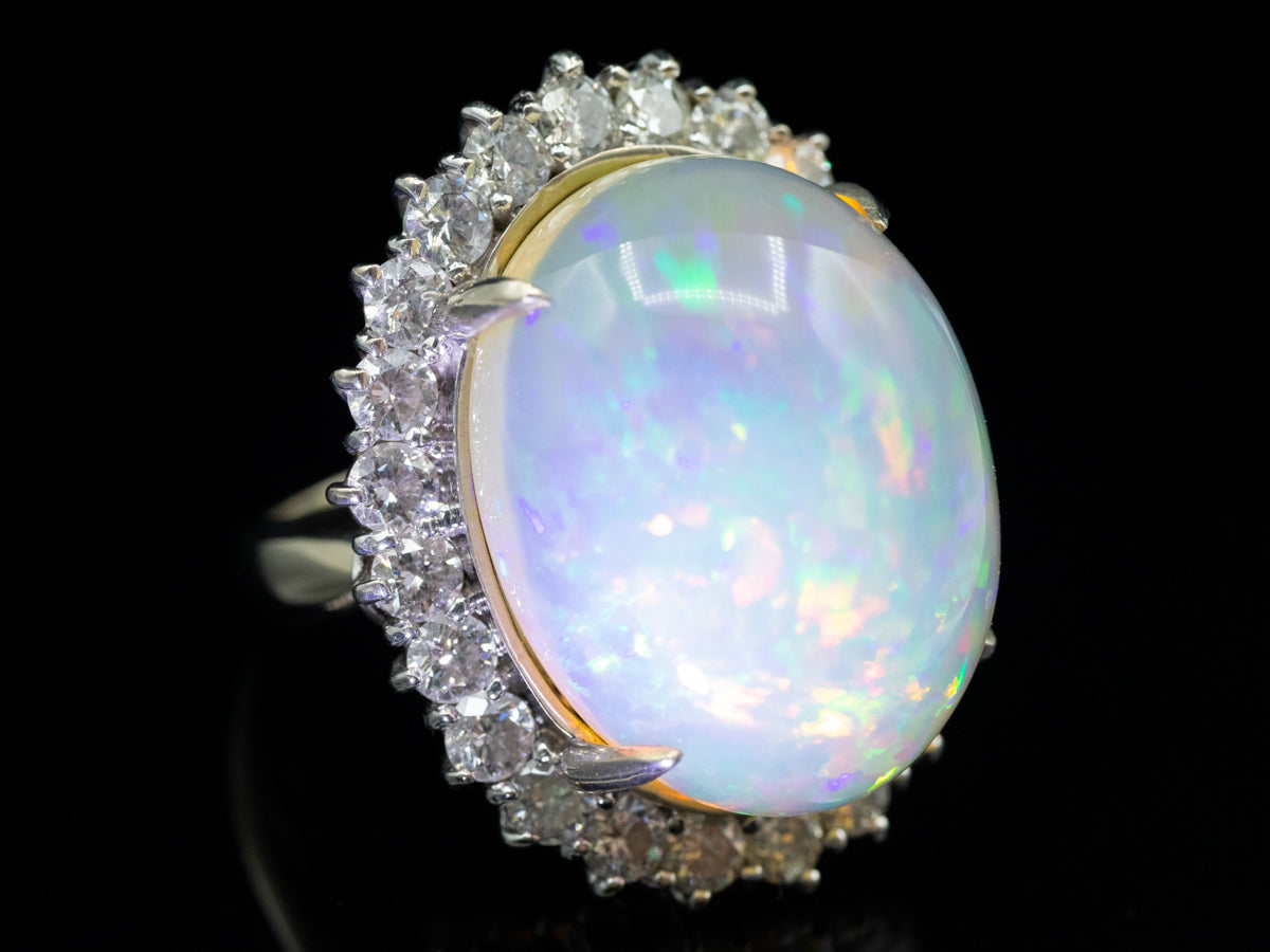 Large Opal and Diamond Halo Cocktail Ring