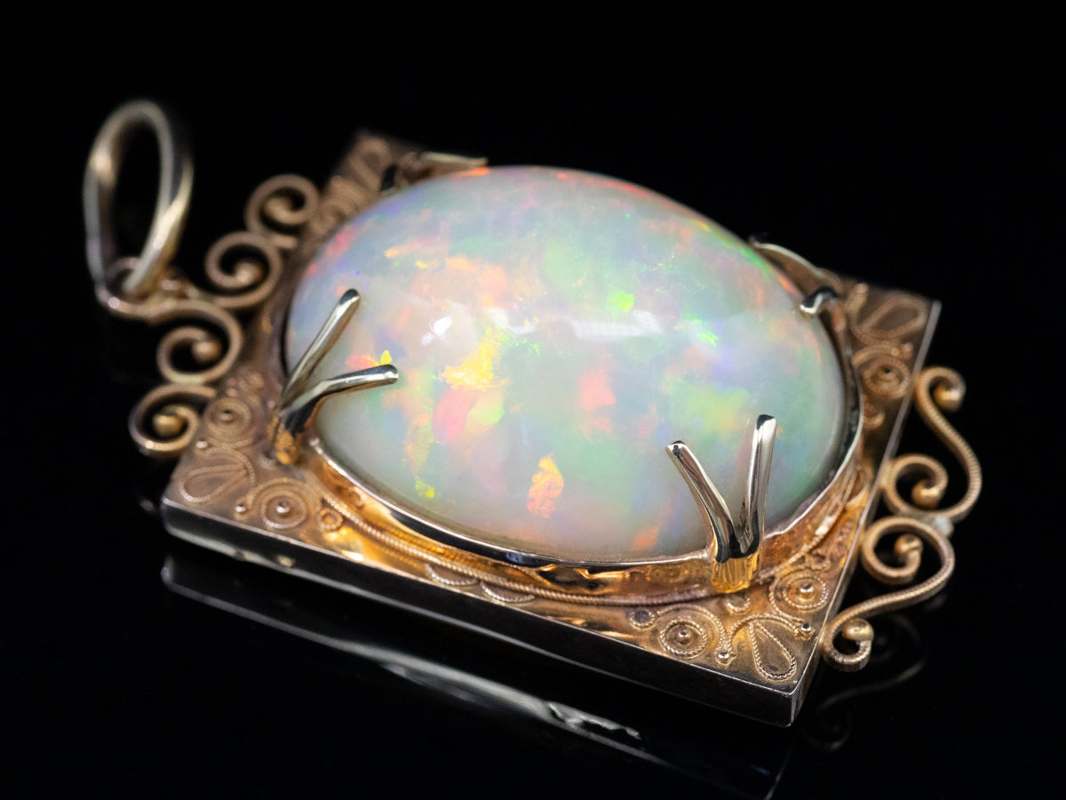 Natural Ethiopian 4.55ct Fire Opal Diamond Necklace Estate Platinum - Ruby  Lane