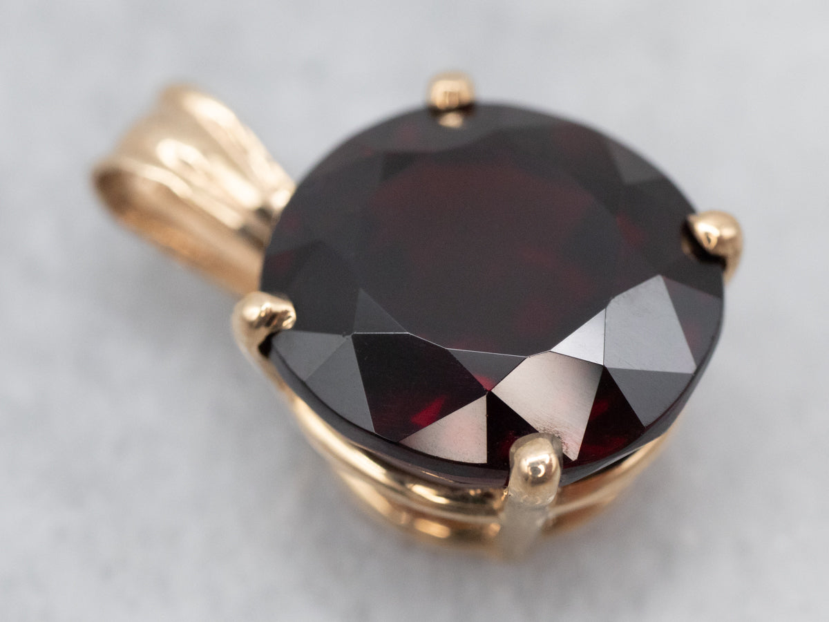 Outstanding Yellow Gold Garnet Solitaire Pendant