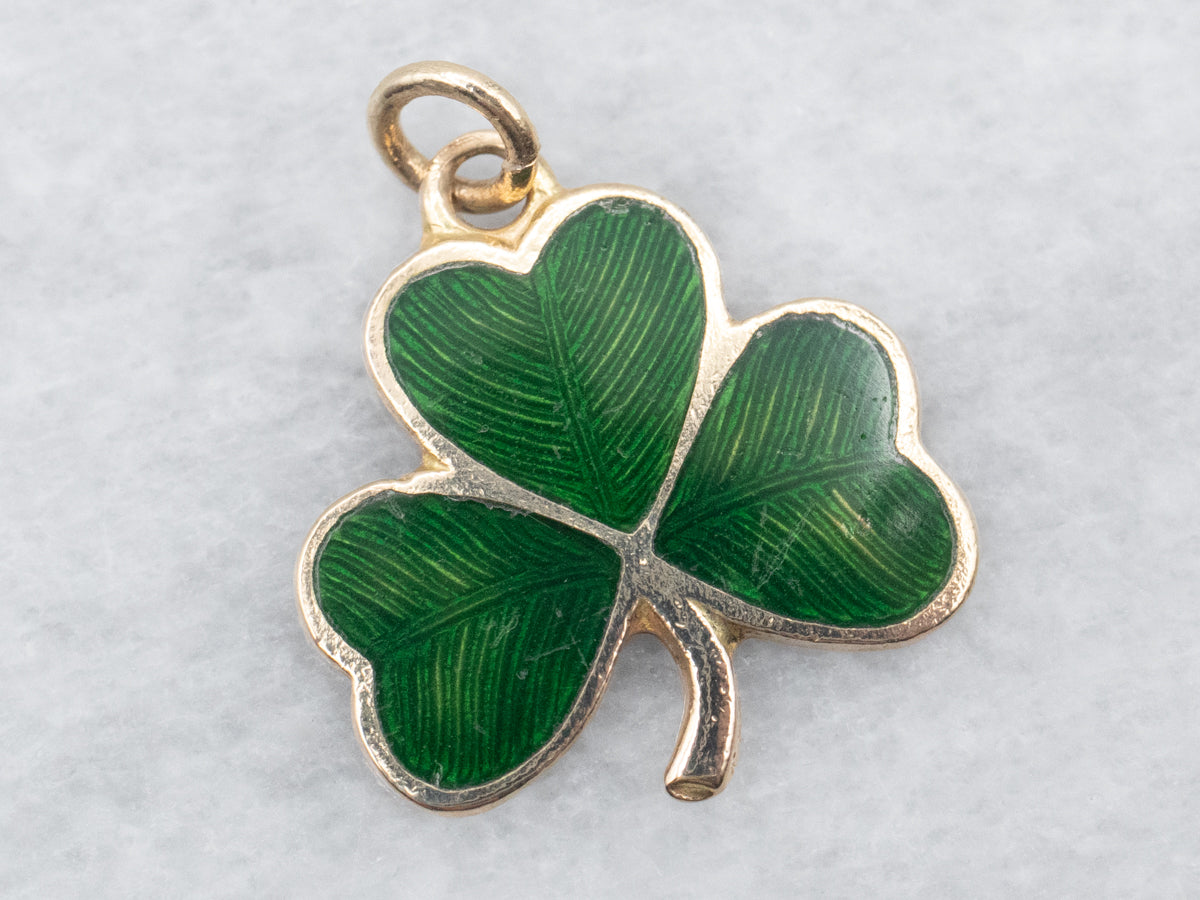 Enamel and Gold Three Leaf Clover Charm